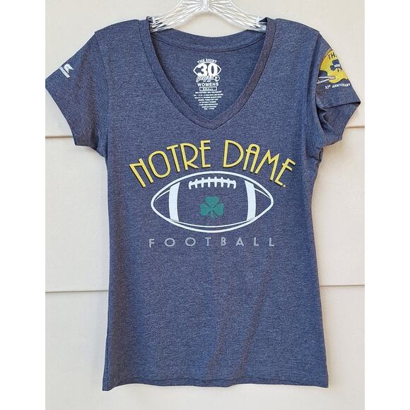 Notre Dame Football Womens T shirt Tee V neck 30 Years Size S Blue Gold Shamrock - Picture 8 of 9